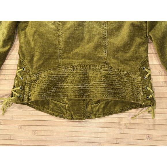 Free People Lacey Velvet Jacket Moto Lace Up Side Cuff Zip Charteruse Small Rare - Picture 8 of 15